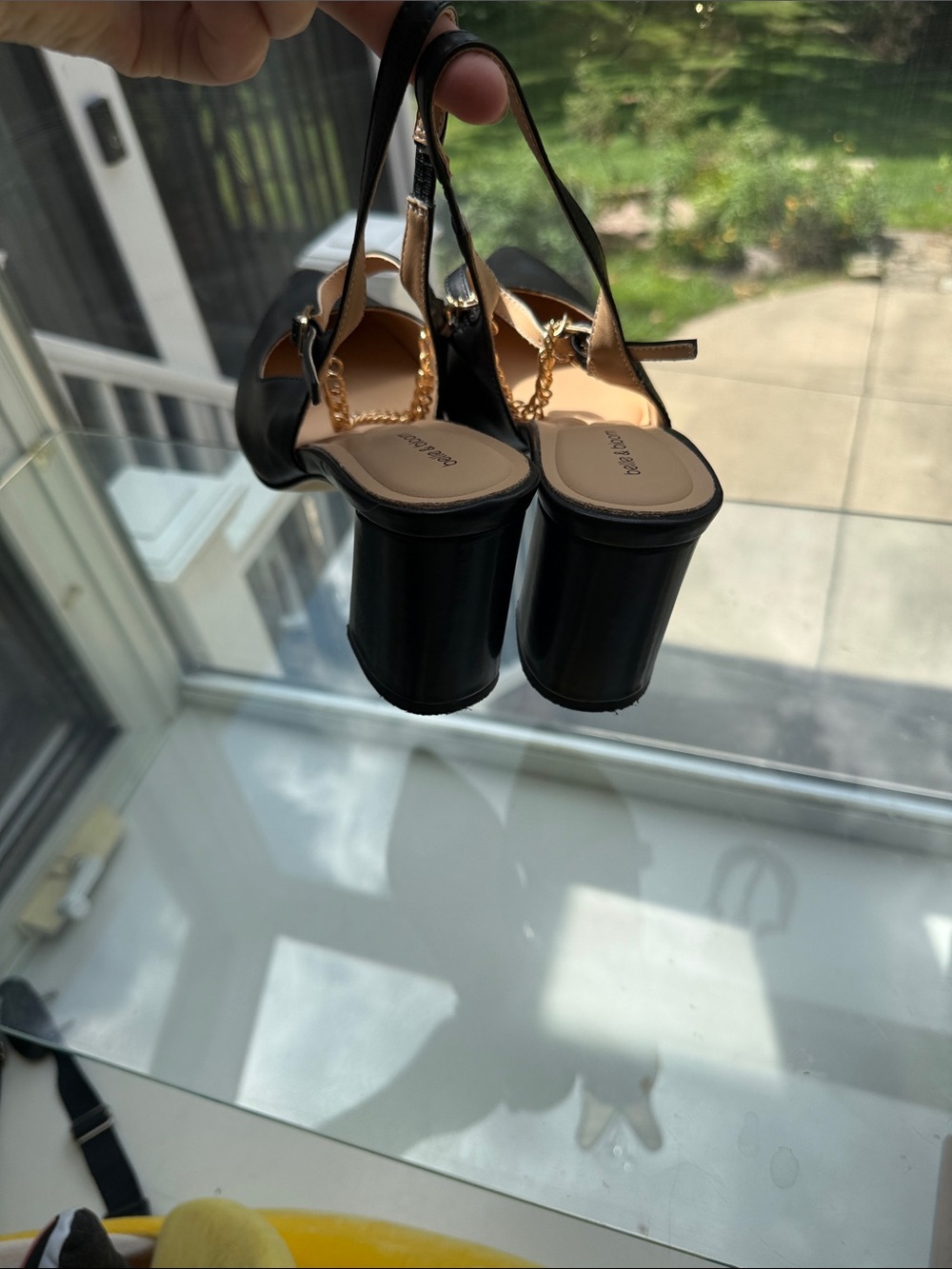 Belle & Bloom Black Pointed Slingback Heels with Gold Chain Accent - Picture 5 of 5